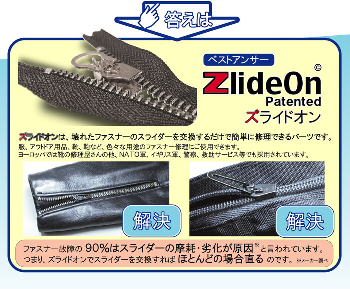 ズライドオン Zlideon 3a 2 ブラック 角プルタブ ファスナー ジッパー チャックの簡単修理ツール スライダー 動画